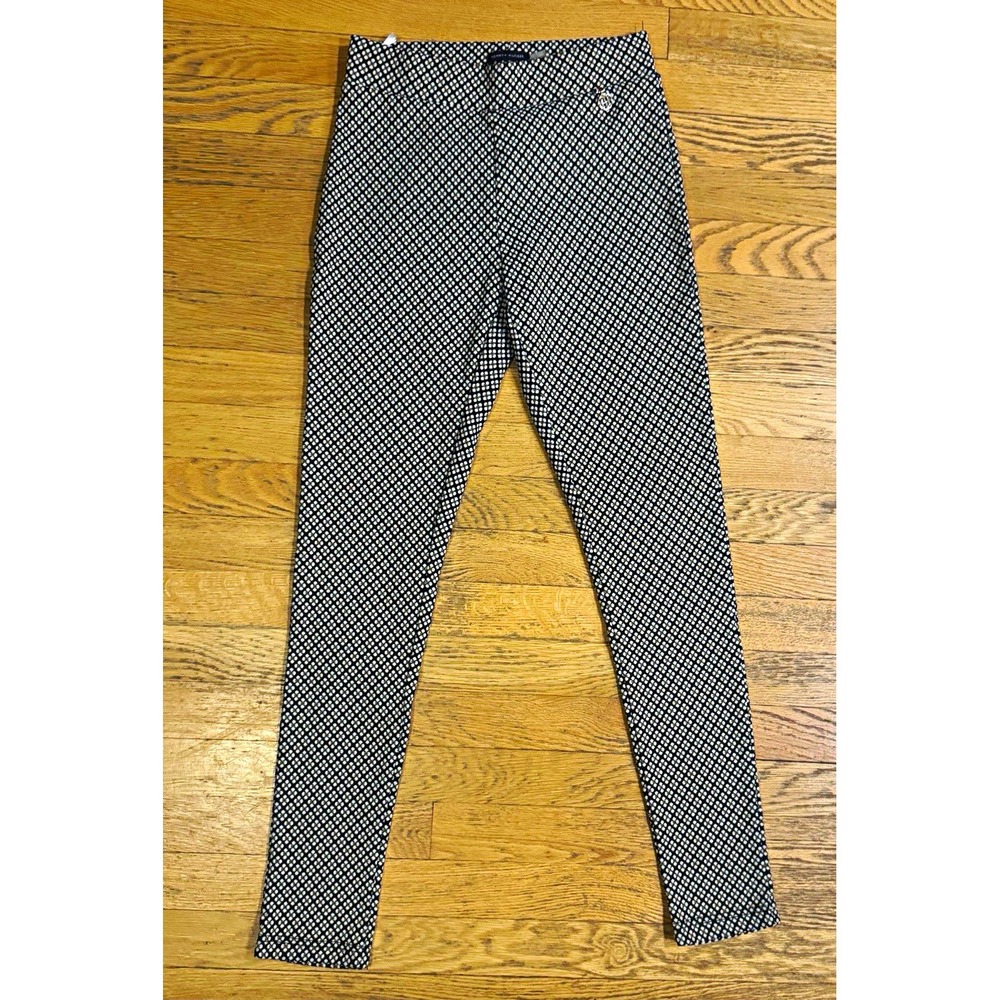 Tommy Hilfiger Women's Navy White Geometric Skinny Pants Flat Front Logo 4